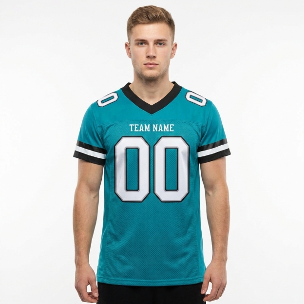 Custom Aqua & White/Black Football Jersey