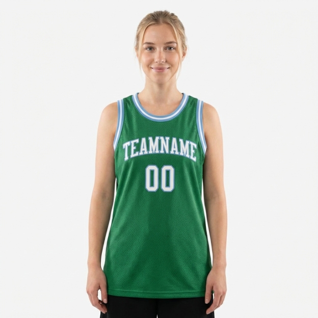 Custom Kelly Green & White/Blue Basketball City Edition Jersey
