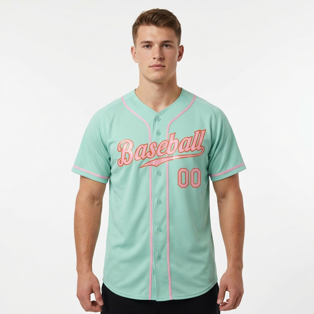 Custom Light Blue & Pink/Red Baseball Jersey