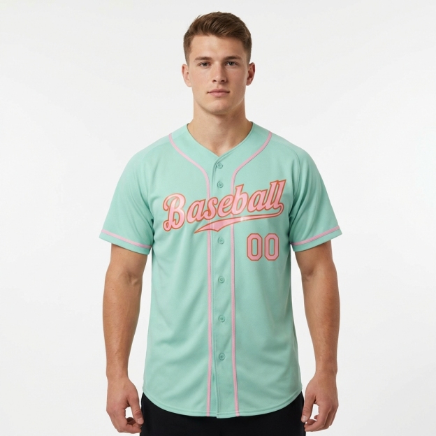 Custom Light Blue & Pink/Red Baseball Jersey