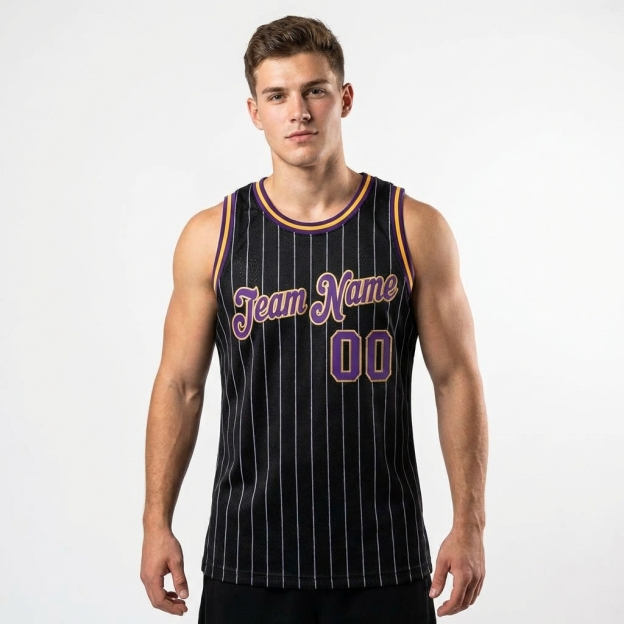 Custom Black & Purple/Gold Pinstripes Basketball City Edition Jersey