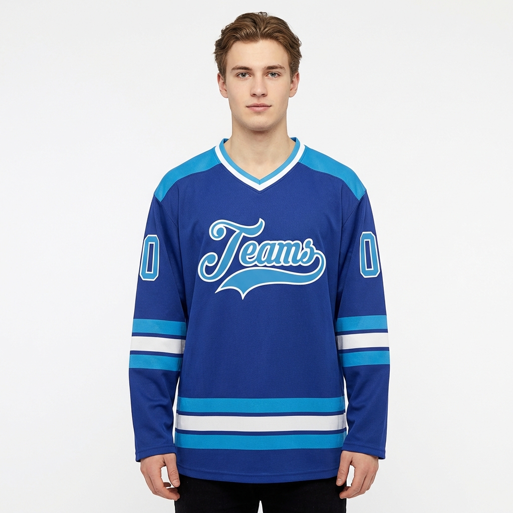 Custom Royal Blue & Light Blue/White Hockey Jersey