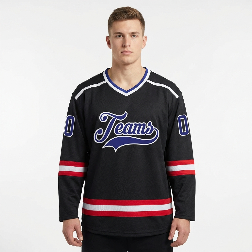 Custom Black & Royal/White Hockey Jersey