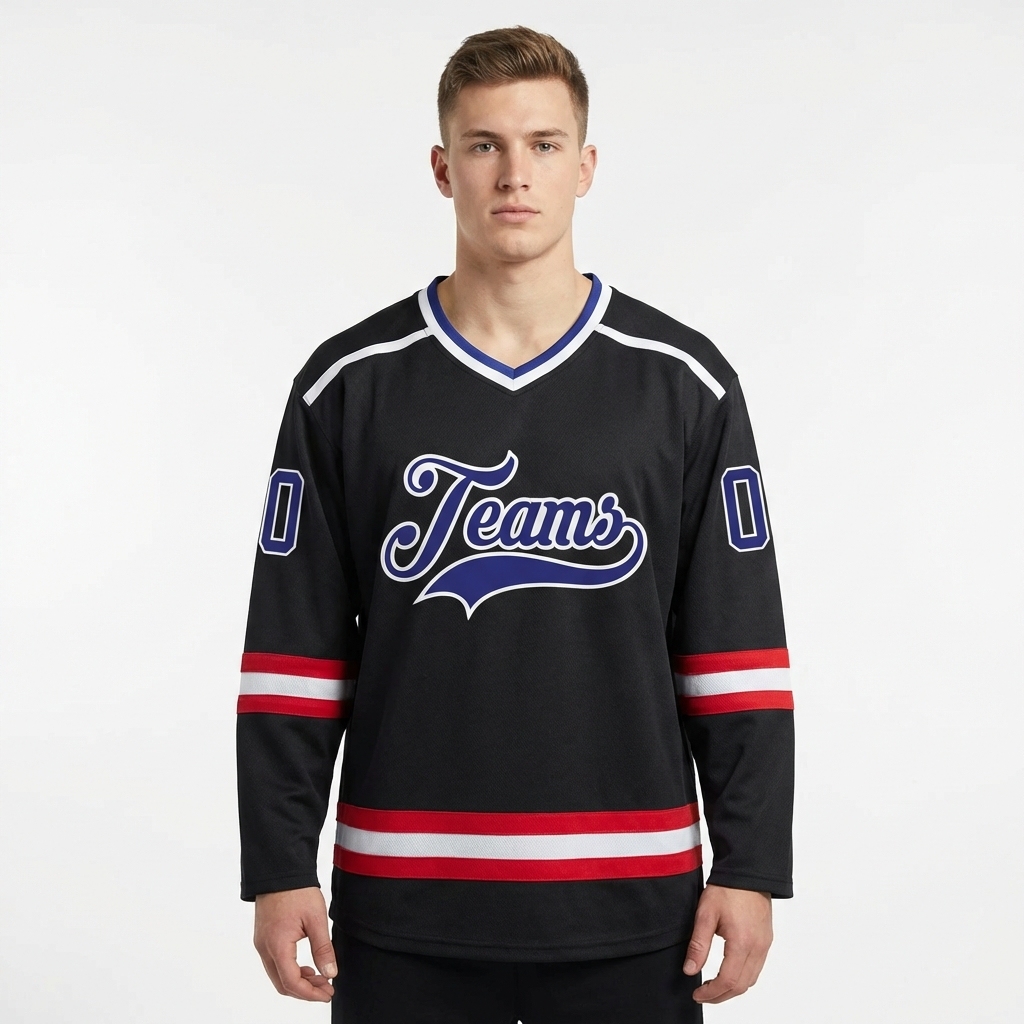 Custom Black & Royal/White Hockey Jersey