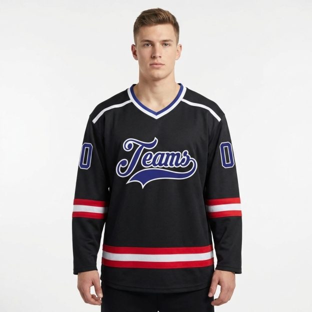 Custom Black & Royal/White Hockey Jersey