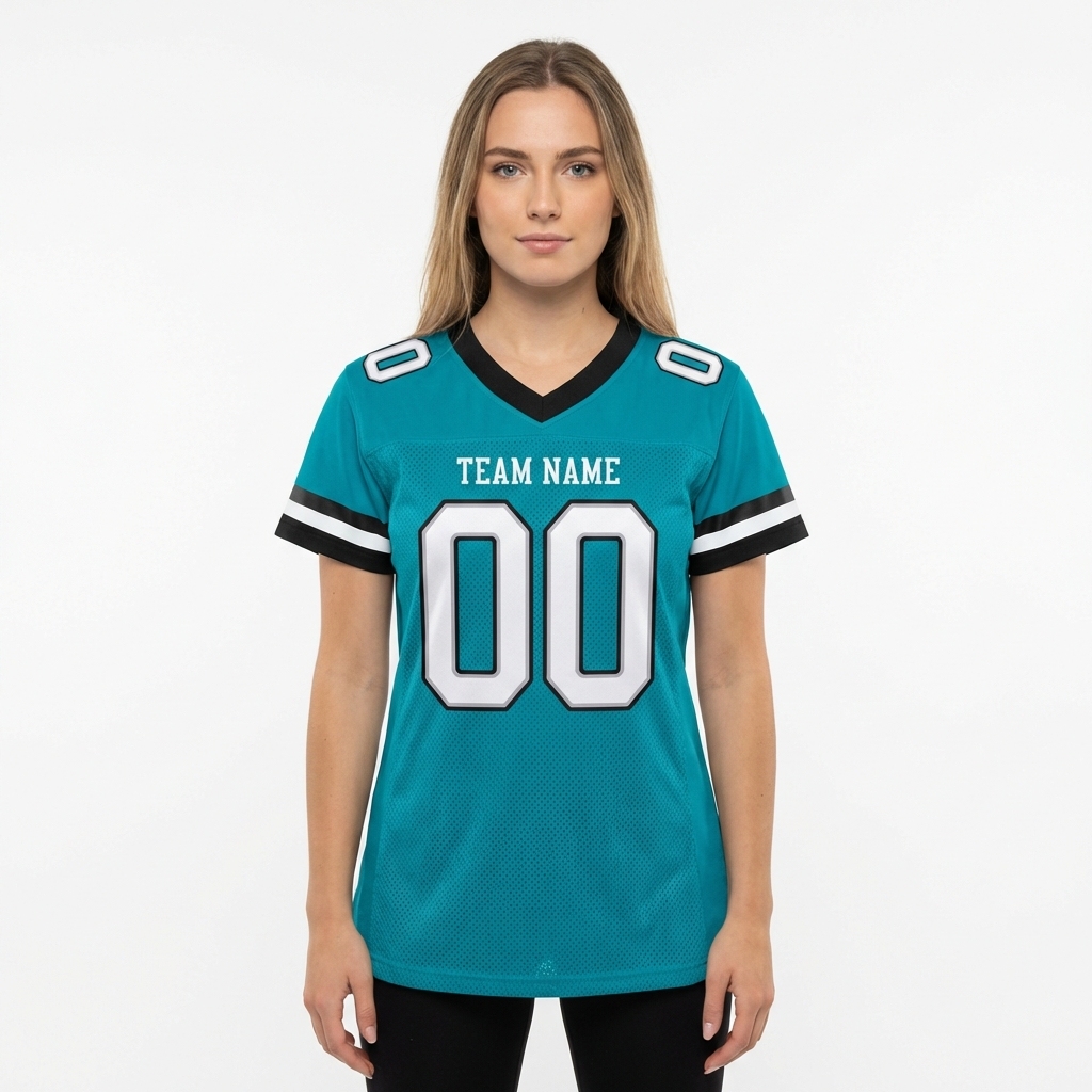 Custom Aqua & White/Black Football Jersey