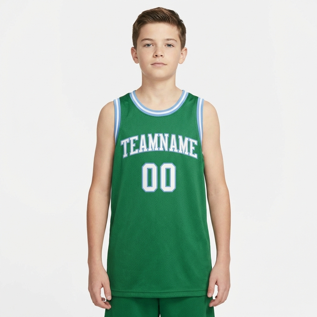 Custom Kelly Green & White/Blue Basketball City Edition Jersey