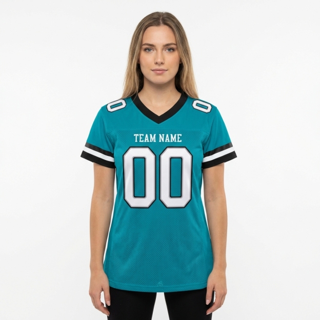 Custom Aqua & White/Black Football Jersey