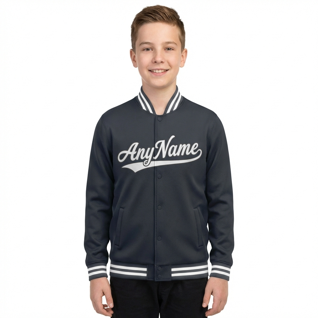 Custom Dark Grey & White Full-Snap Fleece Jacket