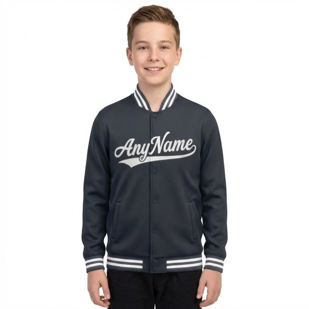 Custom Dark Grey & White Full-Snap Fleece Jacket