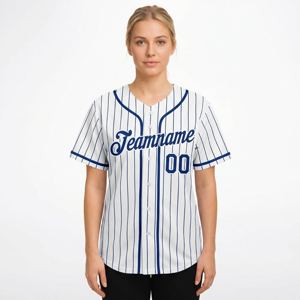 Custom White & Royal Blue Pinstripes Baseball Jersey