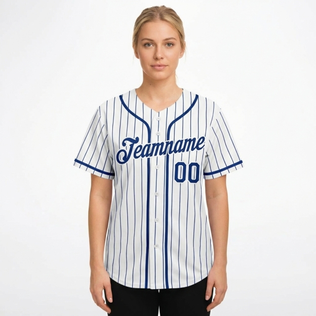 Custom White & Royal Blue Pinstripes Baseball Jersey