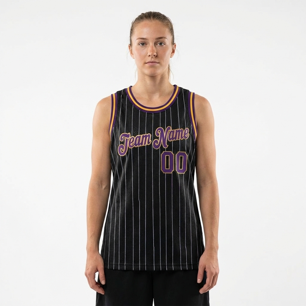 Custom Black & Purple/Gold Pinstripes Basketball City Edition Jersey