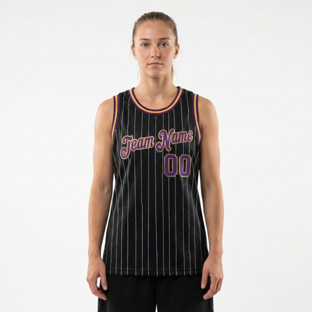 Custom Black & Purple/Gold Pinstripes Basketball City Edition Jersey
