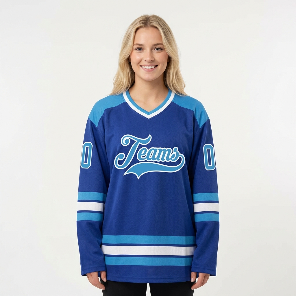 Custom Royal Blue & Light Blue/White Hockey Jersey