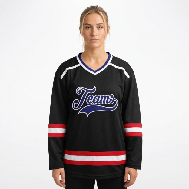 Custom Black & Royal/White Hockey Jersey