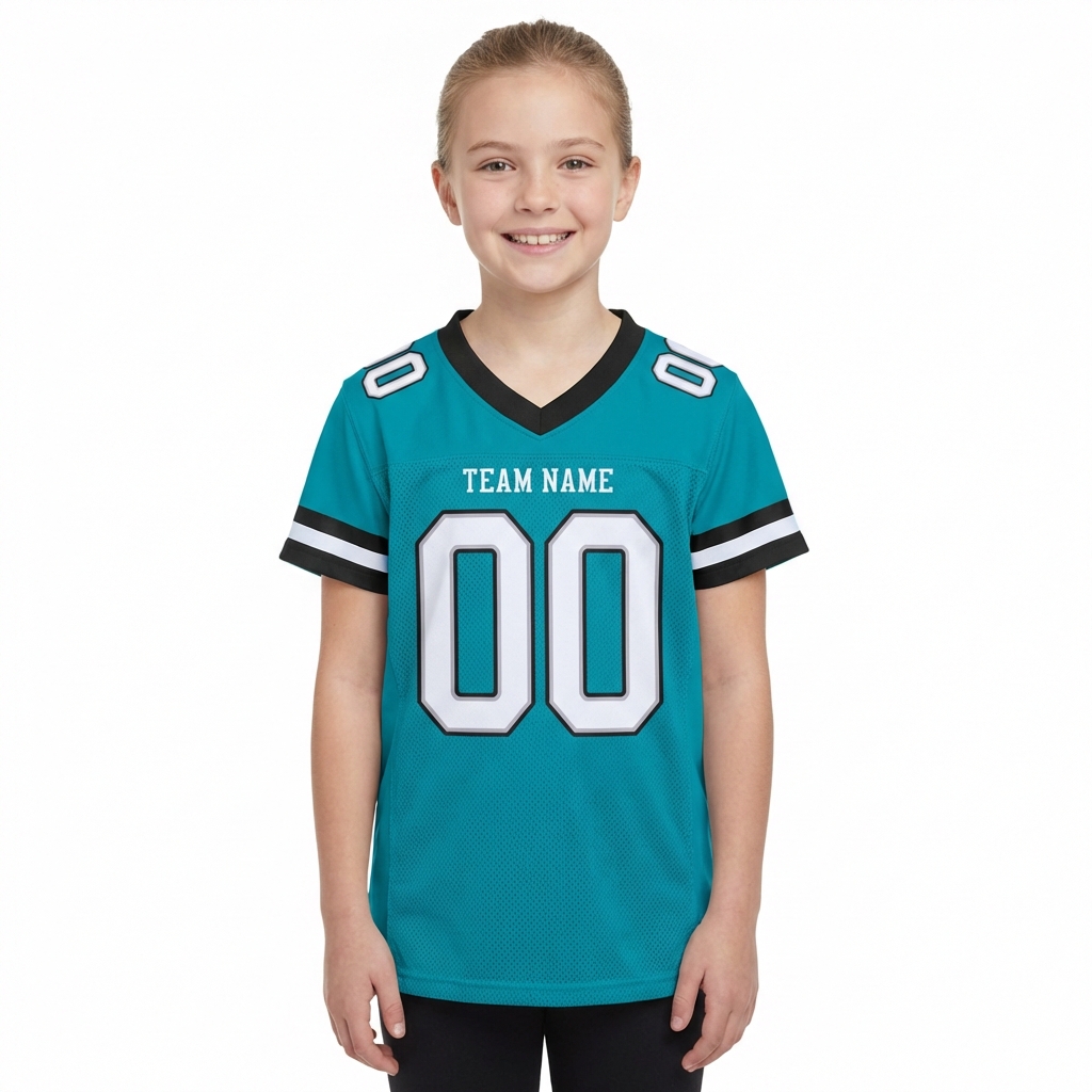 Custom Aqua & White/Black Football Jersey