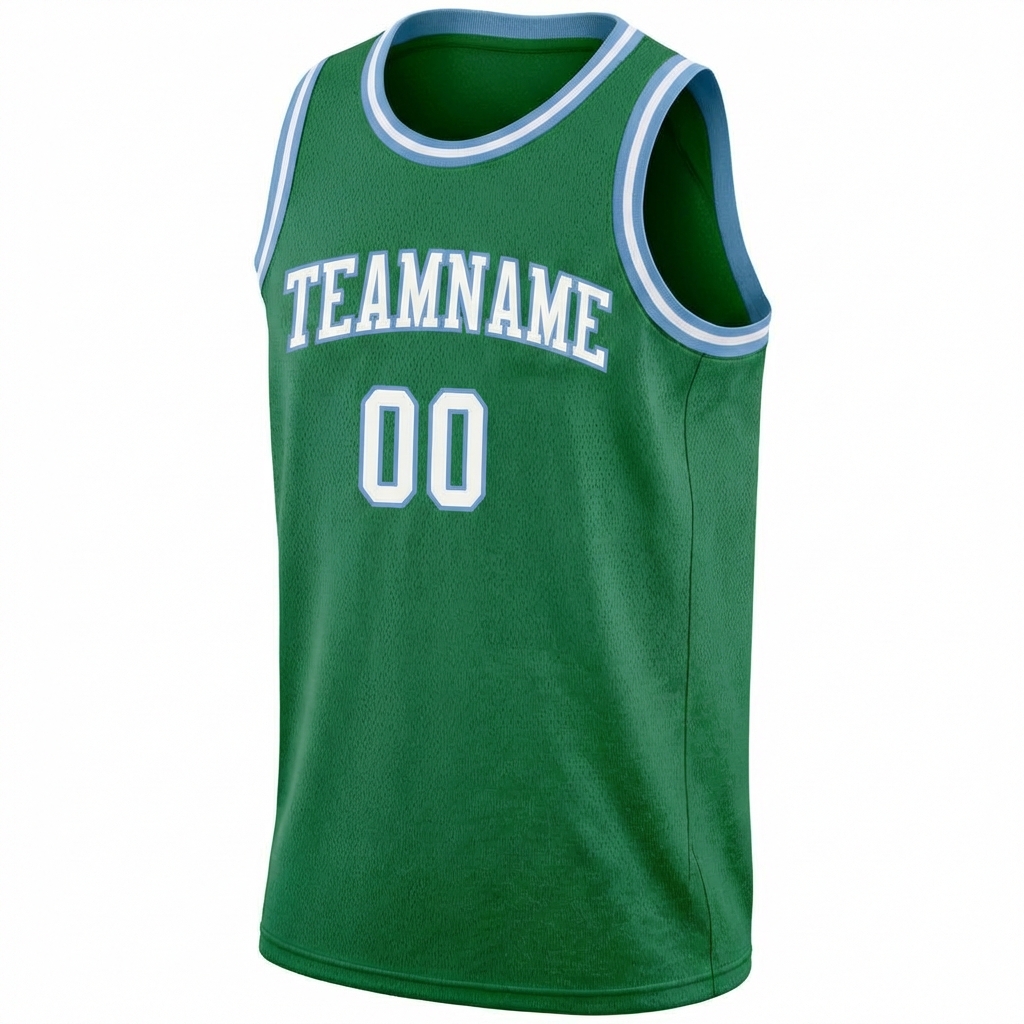 Custom Kelly Green & White/Blue Basketball City Edition Jersey