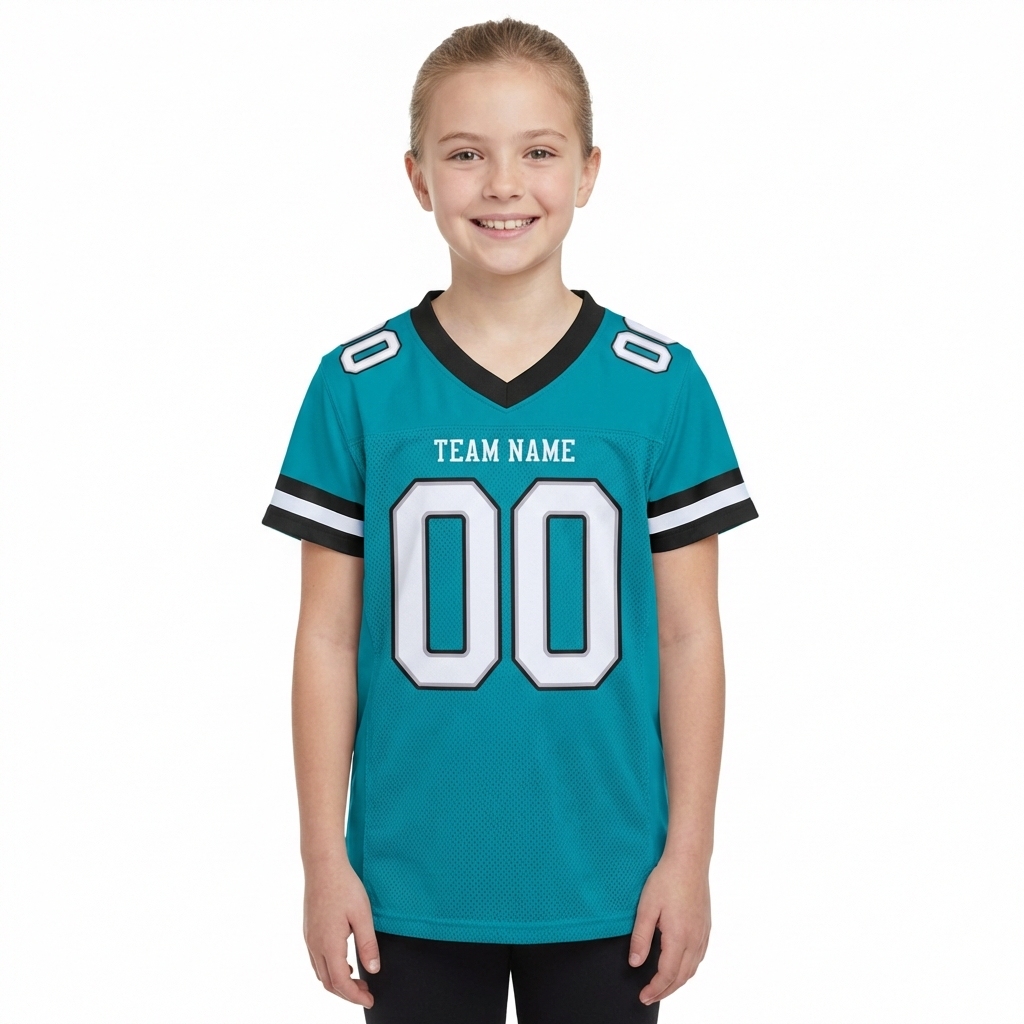 Custom Aqua & White/Black Football Jersey