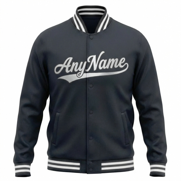 Custom Dark Grey & White Full-Snap Fleece Jacket