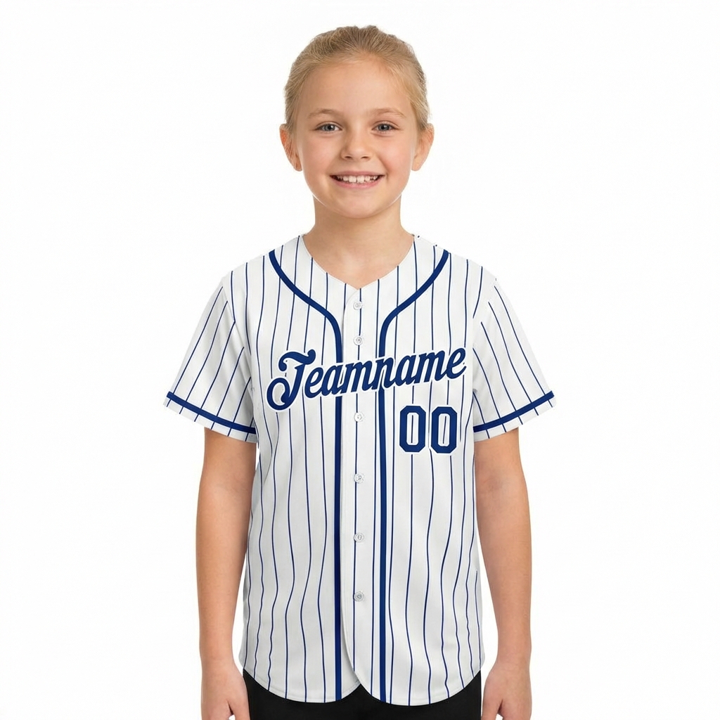 Custom White & Royal Blue Pinstripes Baseball Jersey