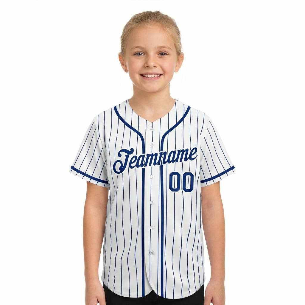 Custom White & Royal Blue Pinstripes Baseball Jersey