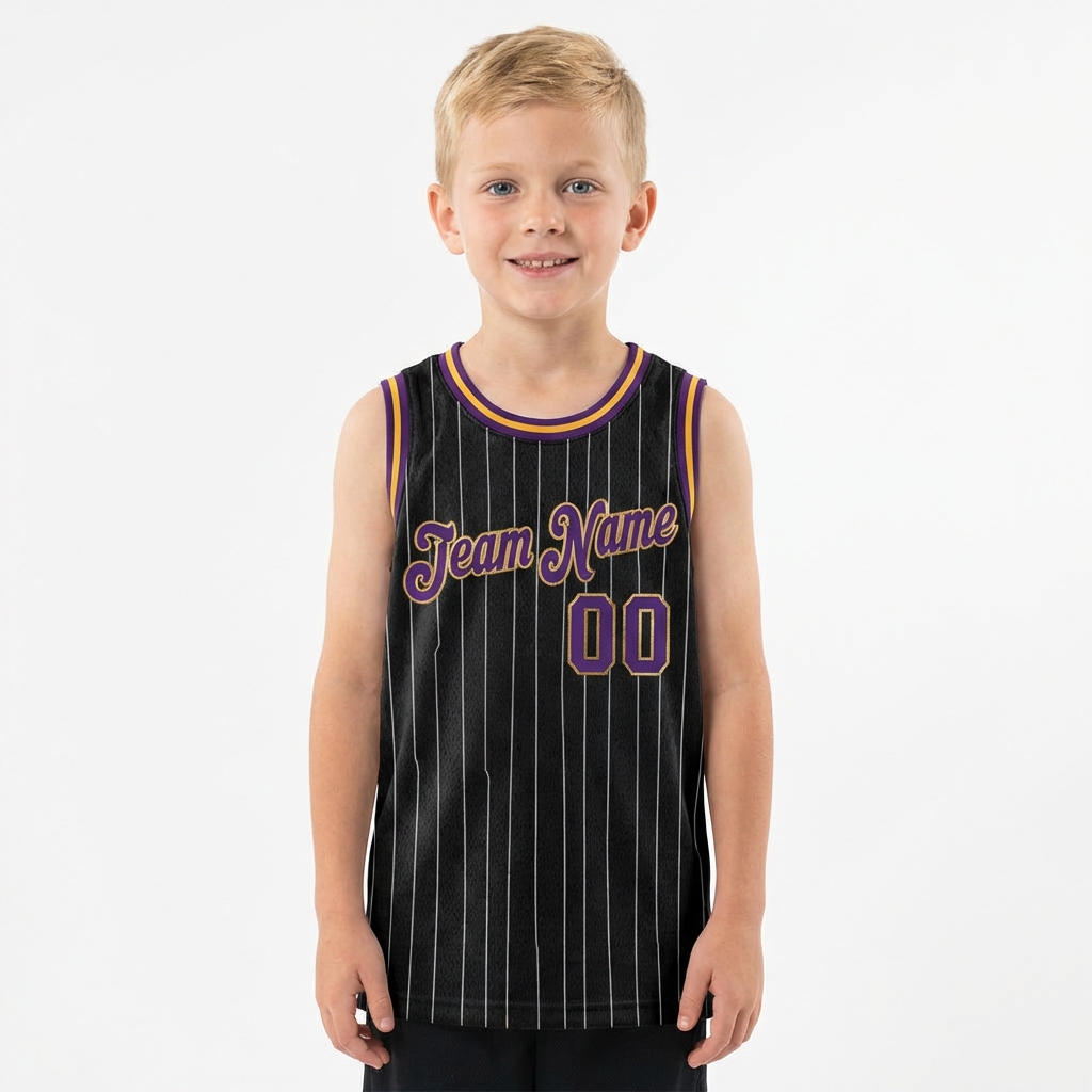 Custom Black & Purple/Gold Pinstripes Basketball City Edition Jersey