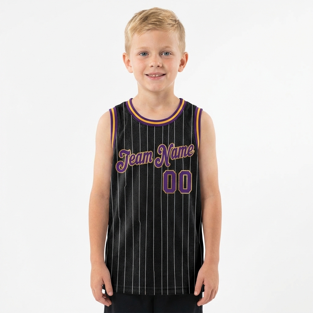 Custom Black & Purple/Gold Pinstripes Basketball City Edition Jersey