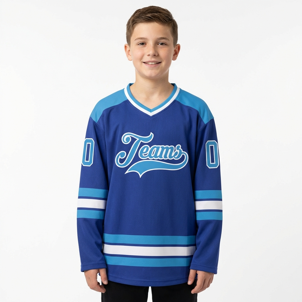 Custom Royal Blue & Light Blue/White Hockey Jersey