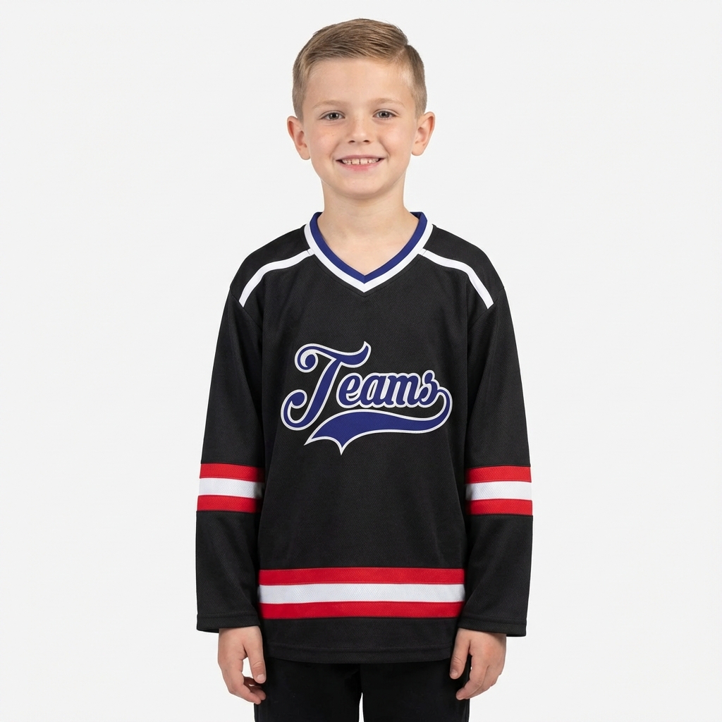 Custom Black & Royal/White Hockey Jersey