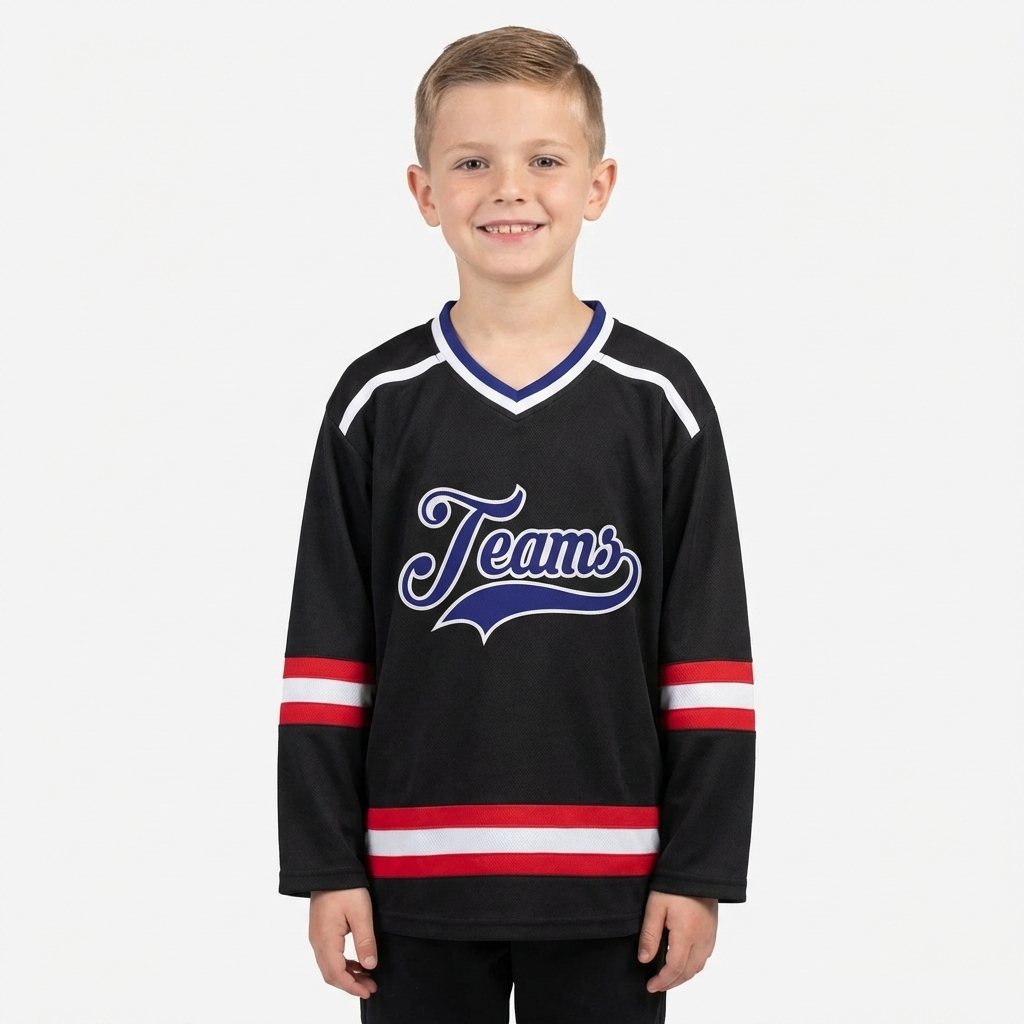 Custom Black & Royal/White Hockey Jersey