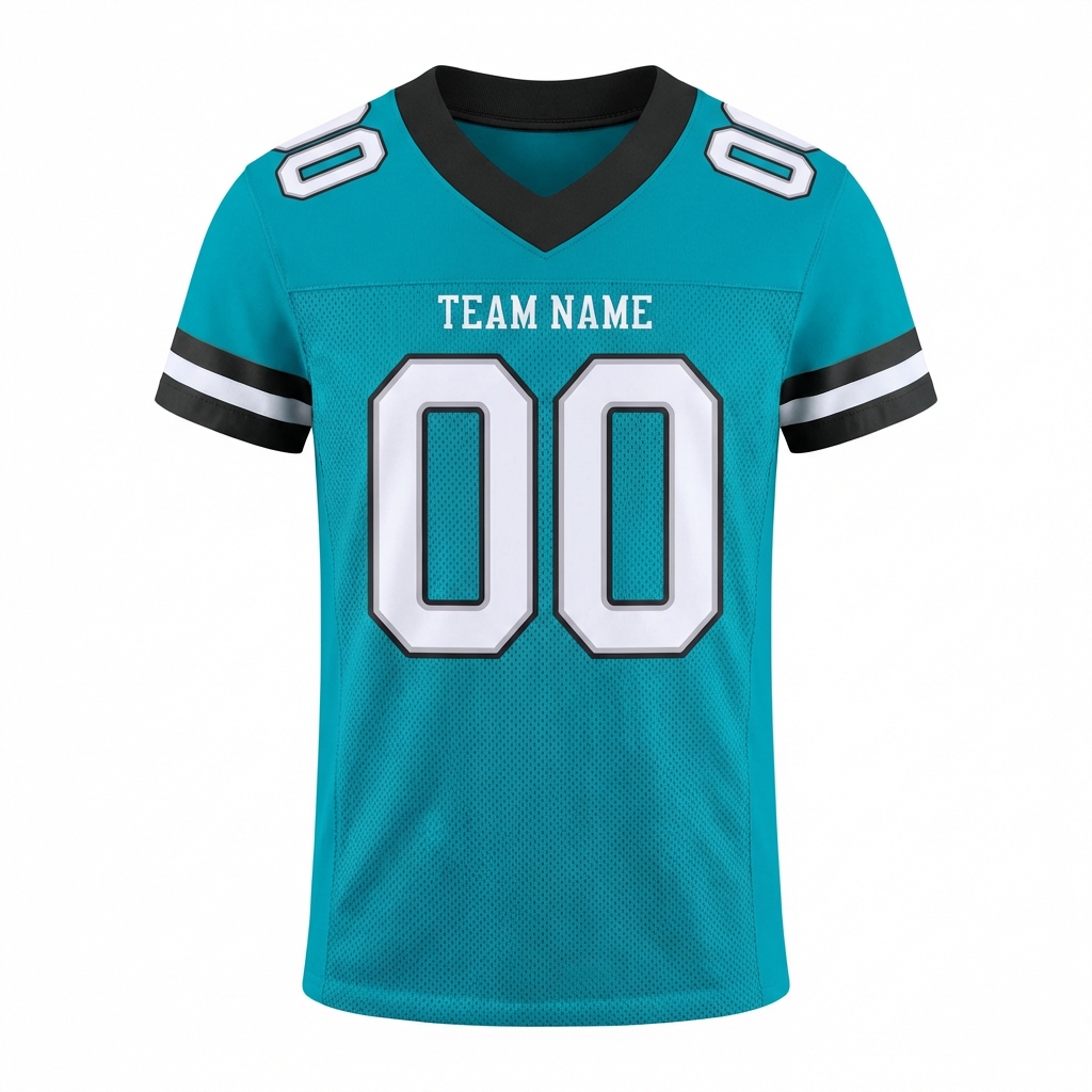 Custom Aqua & White/Black Football Jersey