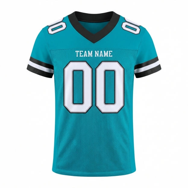 Custom Aqua & White/Black Football Jersey