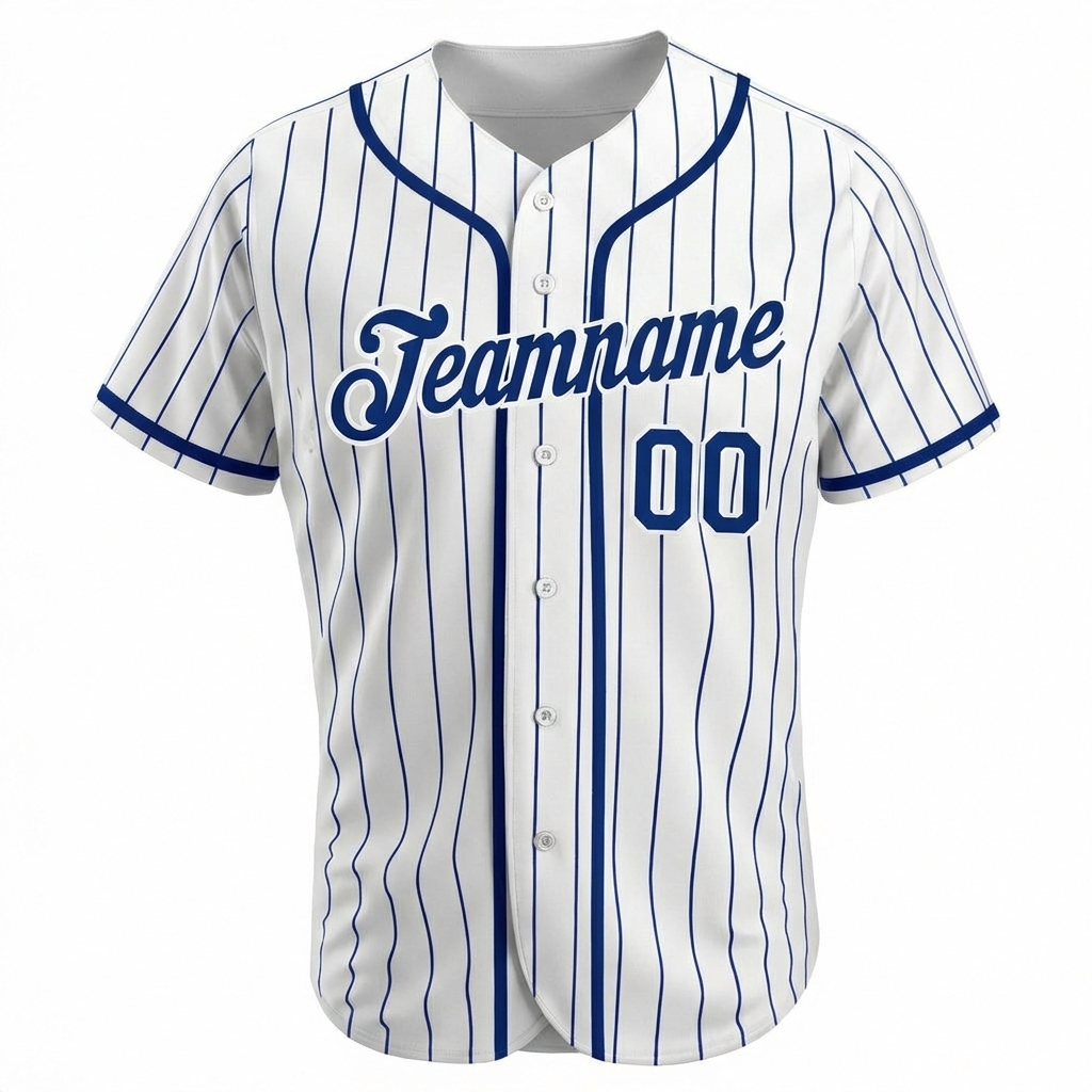 Custom White & Royal Blue Pinstripes Baseball Jersey
