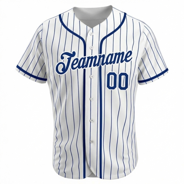Custom White & Royal Blue Pinstripes Baseball Jersey