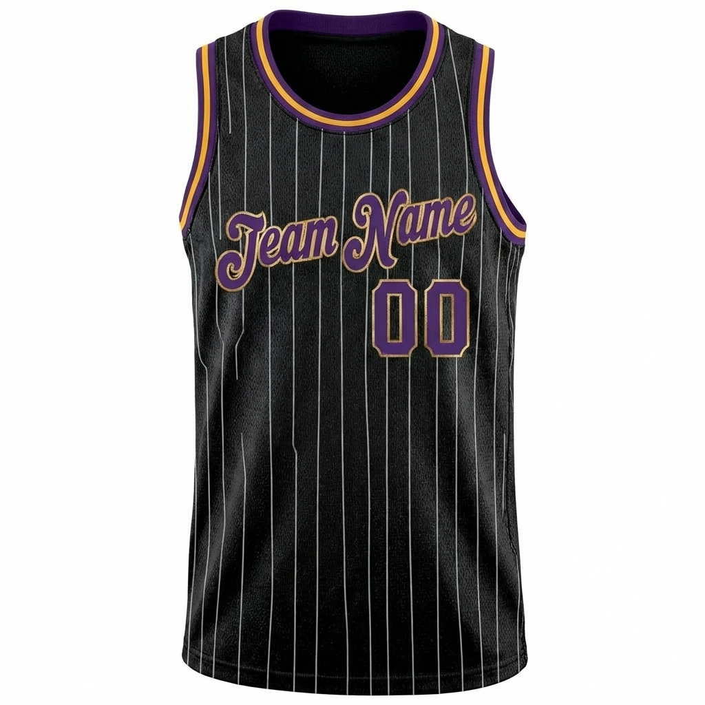 Custom Black & Purple/Gold Pinstripes Basketball City Edition Jersey