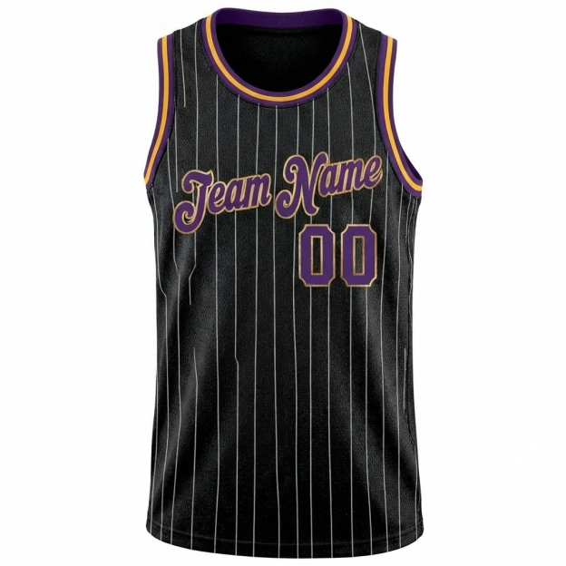 Custom Black & Purple/Gold Pinstripes Basketball City Edition Jersey