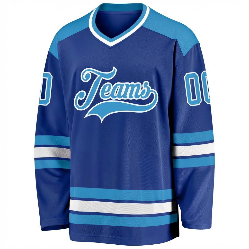 Custom Royal Blue & Light Blue/White Hockey Jersey