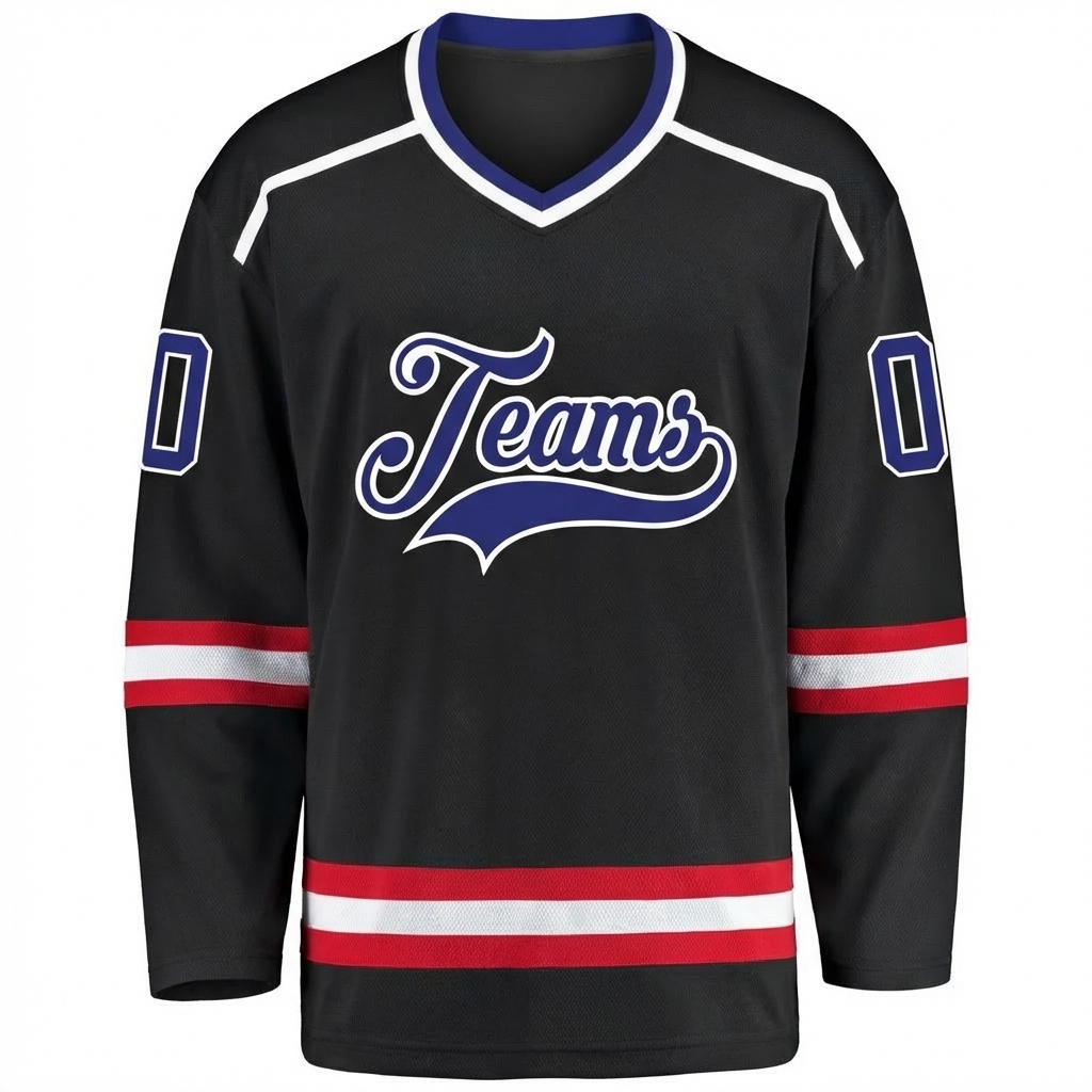 Custom Black & Royal/White Hockey Jersey