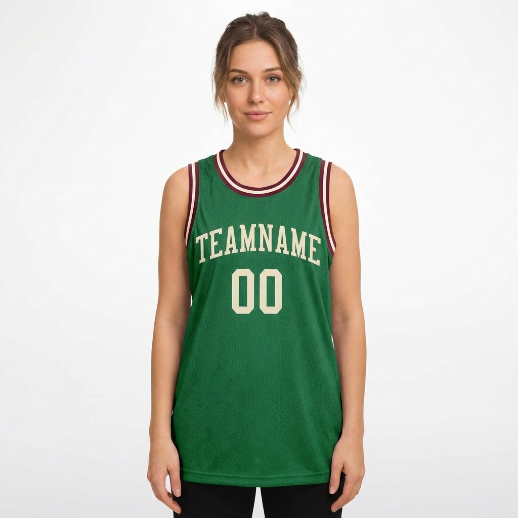 Custom Kelly Green & White/Burgundy Basketball City Edition Jersey
