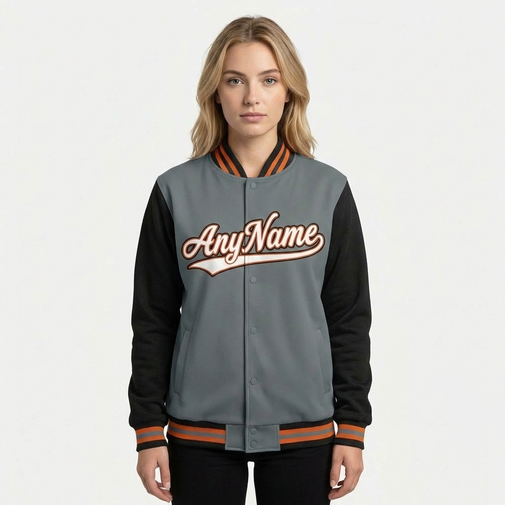 Custom Grey & White/Orange Raglan Sleeves Full-Snap Fleece Jacket