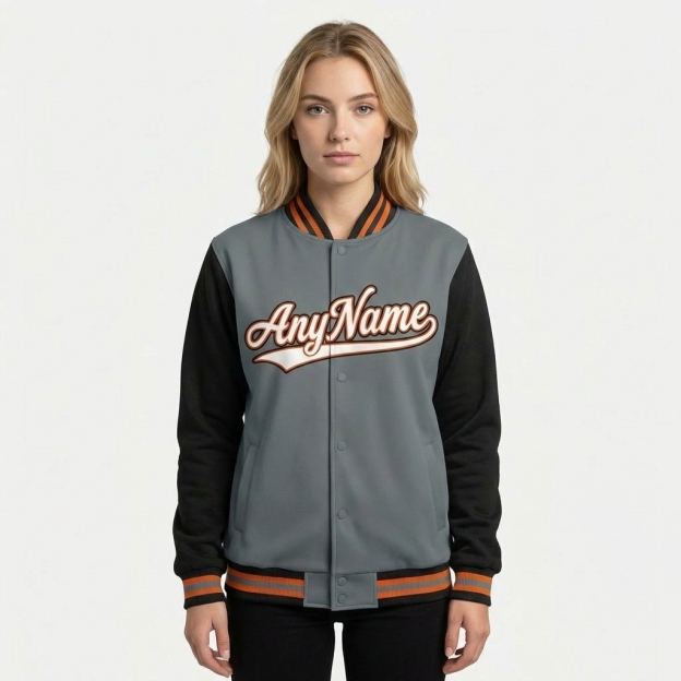Custom Grey & White/Orange Raglan Sleeves Full-Snap Fleece Jacket