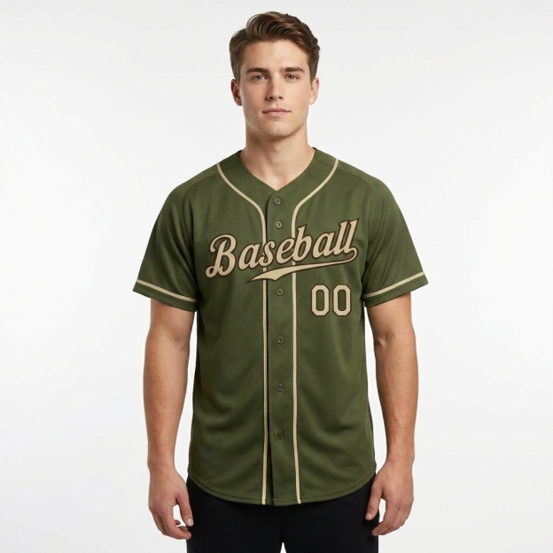 Custom Olive & Khaki/Brown Baseball Jersey