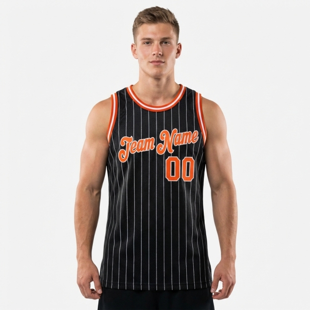 Custom Black & Orange/White Pinstripes Basketball City Edition Jersey