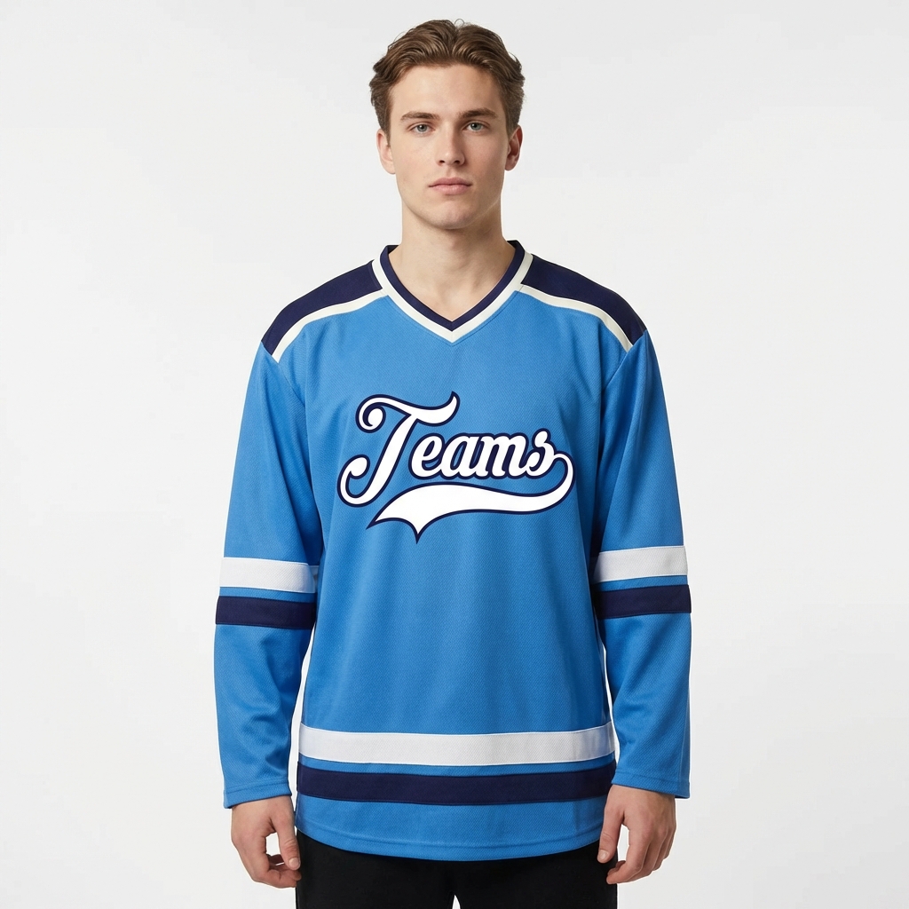 Custom Blue & White/Navy Hockey Jersey