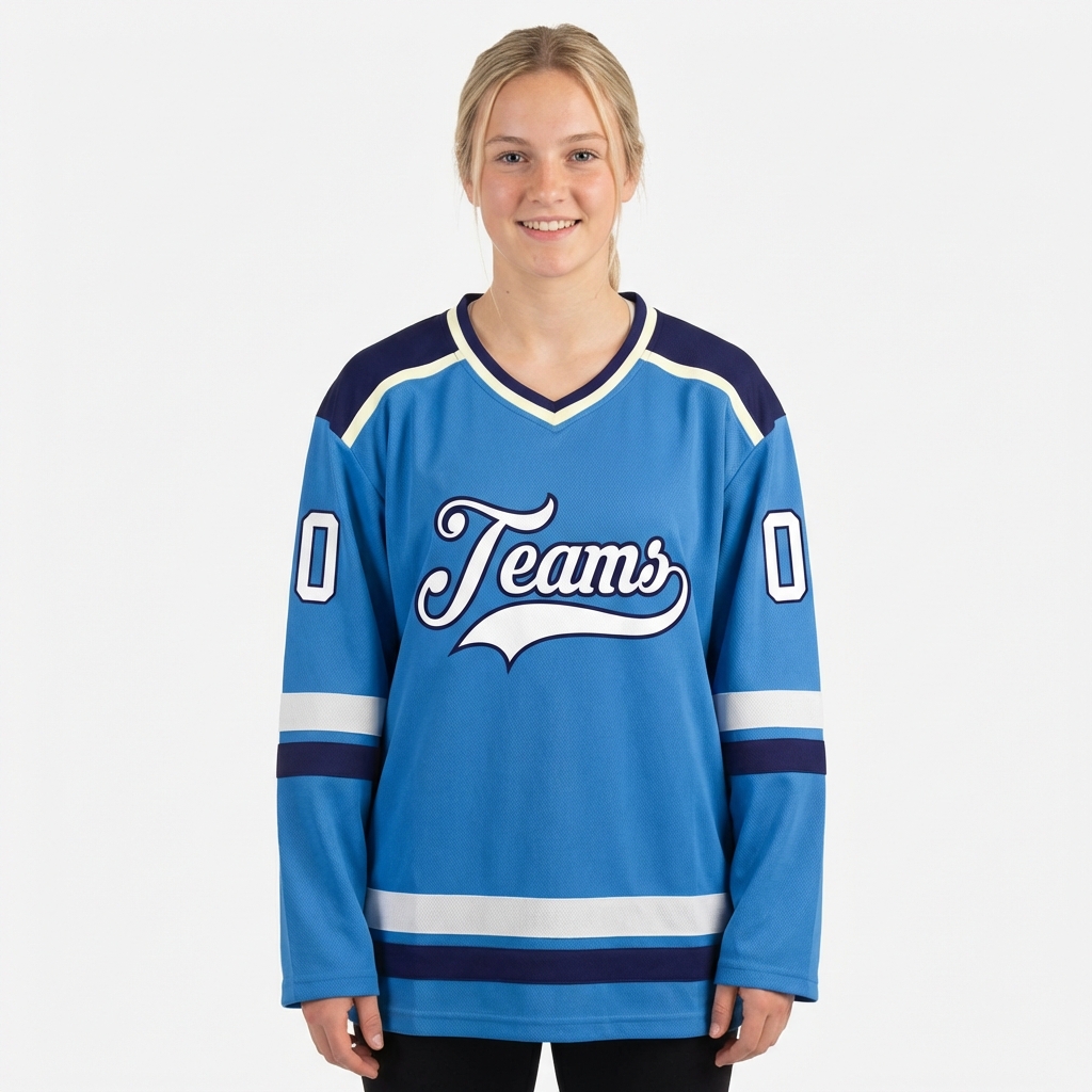Custom Blue & White/Navy Hockey Jersey