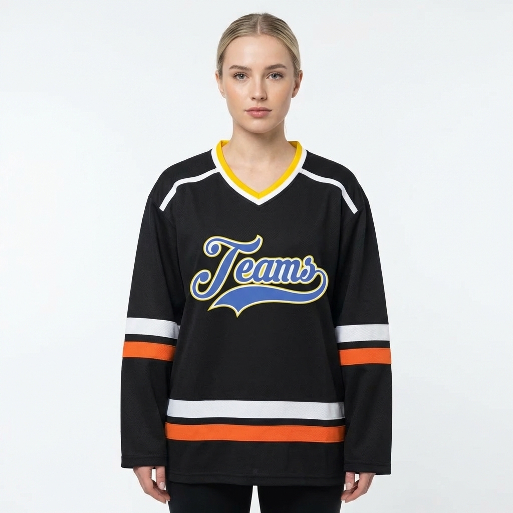 Custom Black & Blue/White-Yellow Hockey Jersey
