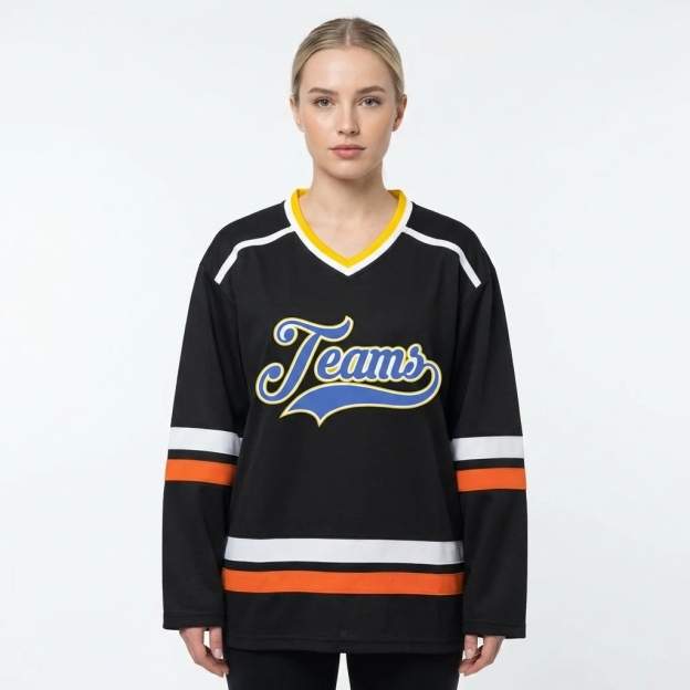 Custom Black & Blue/White-Yellow Hockey Jersey
