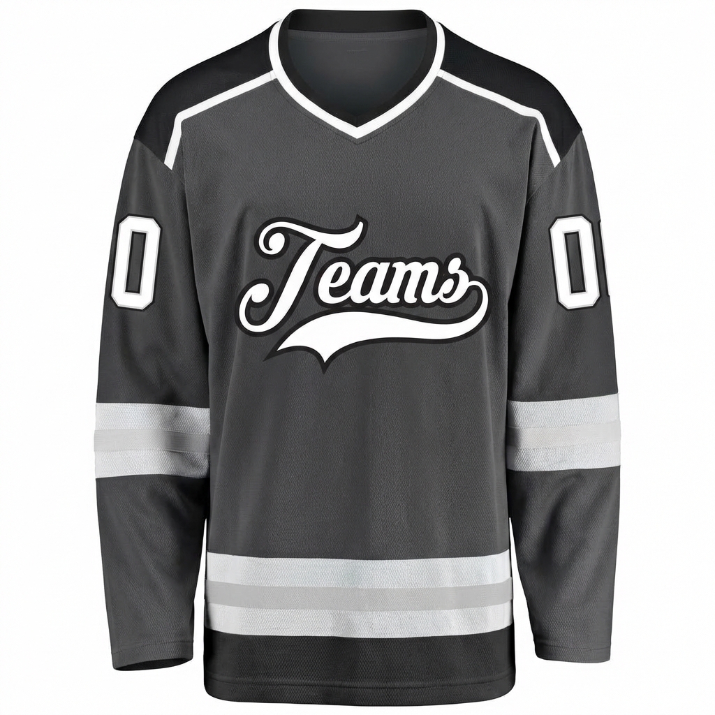 Custom Dark Grey & White/Black Hockey Jersey