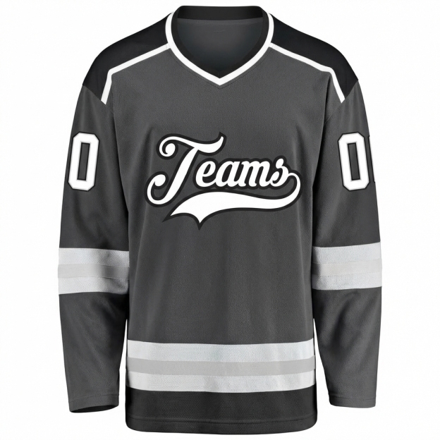 Custom Dark Grey & White/Black Hockey Jersey